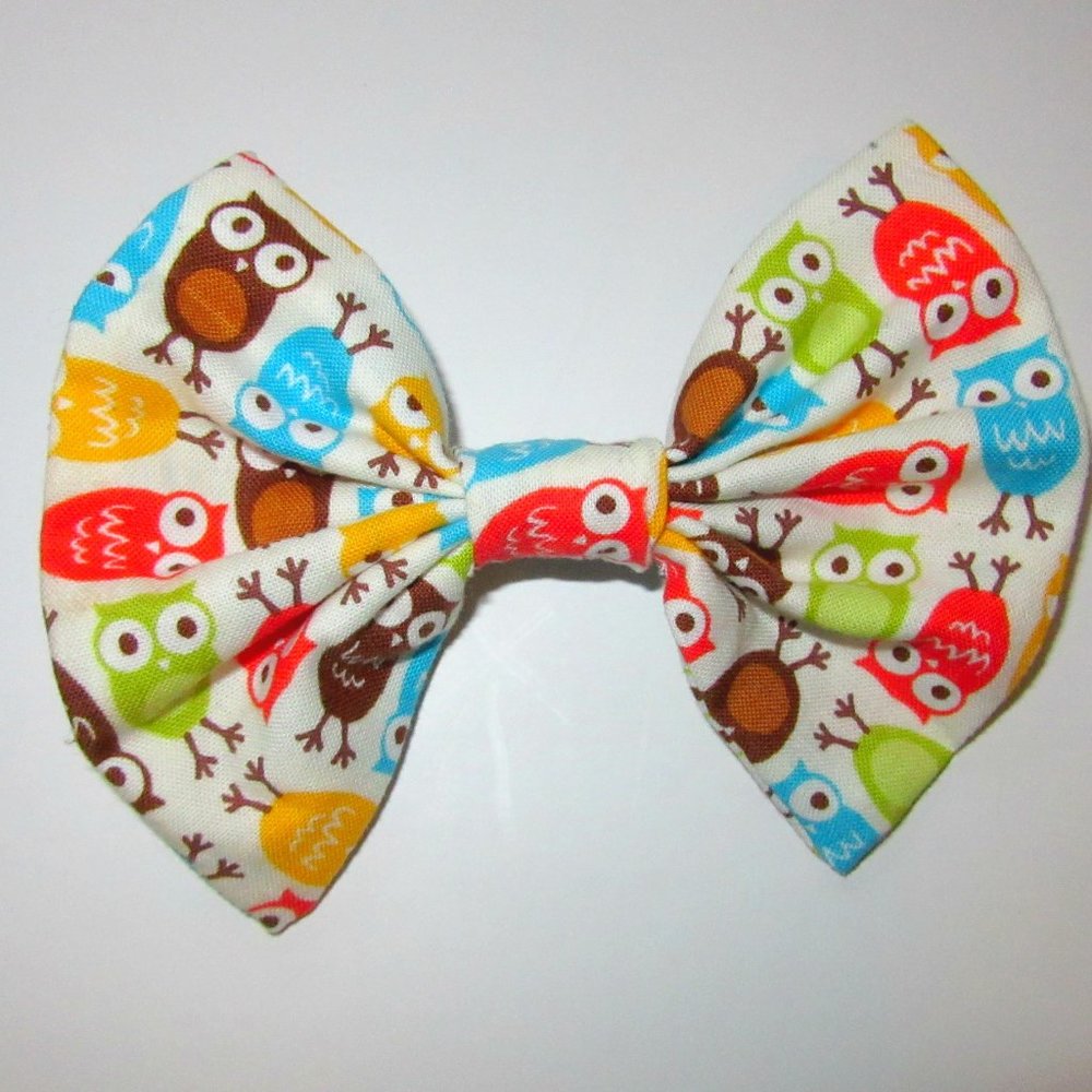 Colouful Owls Fabric Hair Bow
